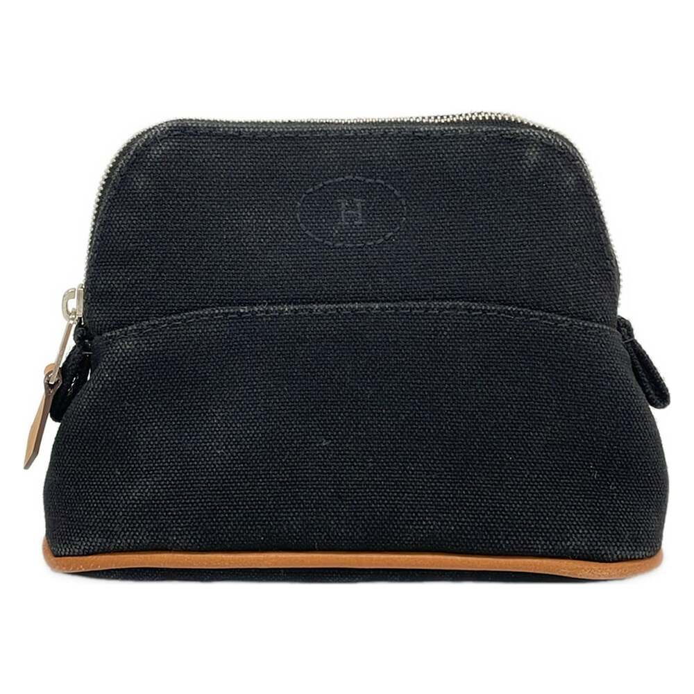 Hermès Pouch Black Brown Canvas Leather